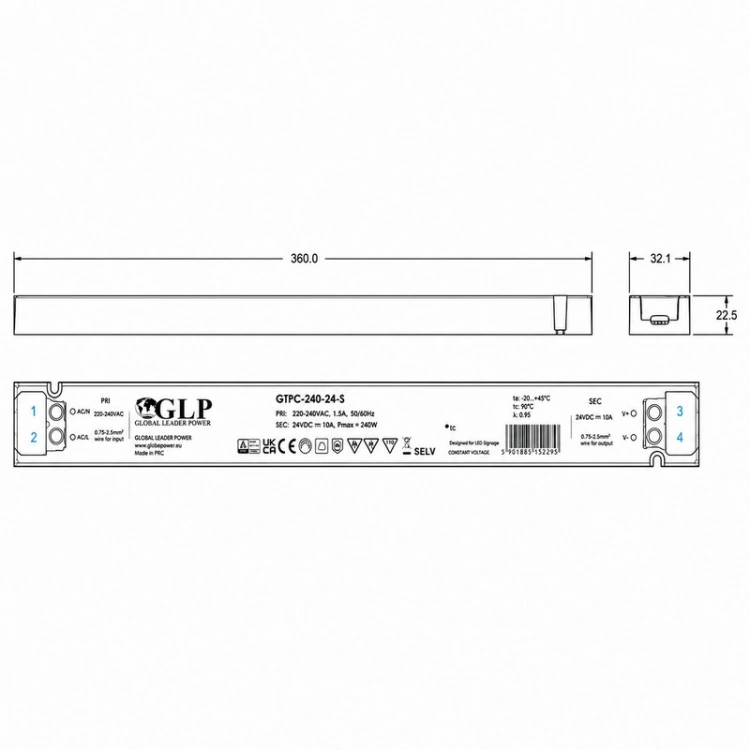 Smukły zasilacz LED 24V 10A do taśm LED