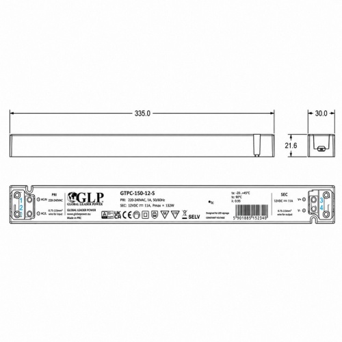 Smukły zasilacz LED 12V 11A do taśm LED