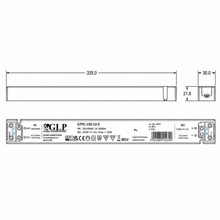 Smukły zasilacz LED 12V 11A do taśm LED