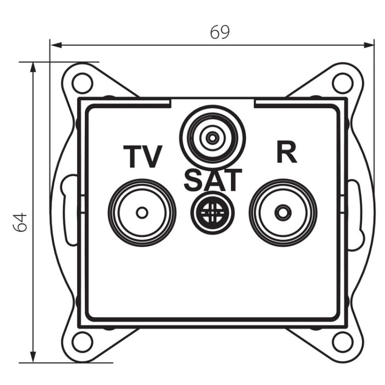Rysunek wymiarowy gniazda RTV-SAT końcowe LOGI 02-1350-041 MOW ION 25280