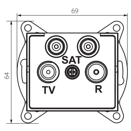 Rysunek wymiarowy gniazda TV-2xSAT końcowe LOGI 02-1590-041 MOW ION 25282