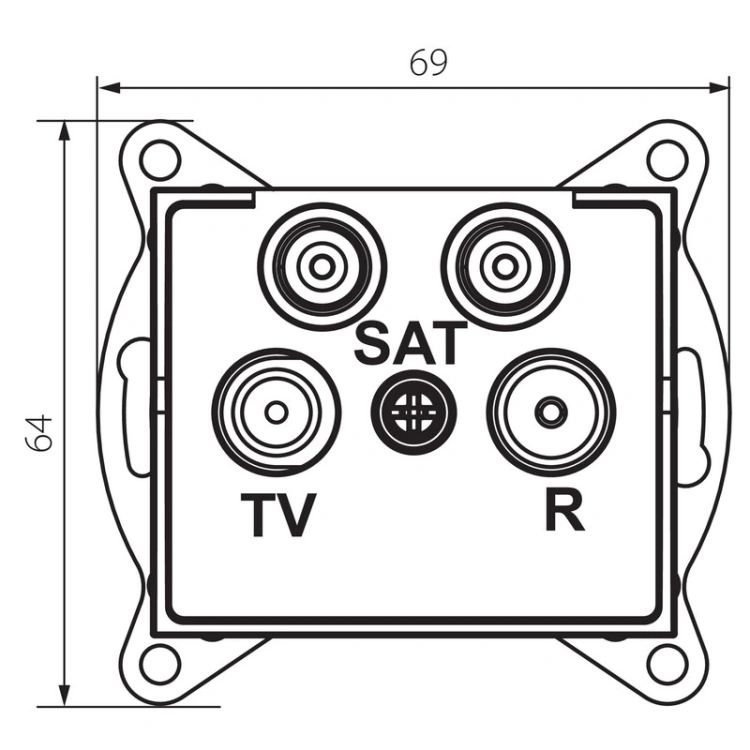 Rysunek wymiarowy gniazda TV-2xSAT końcowe LOGI 02-1590-041 MOW ION 25282