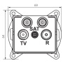 Rysunek wymiarowy gniazda TV-2xSAT końcowe LOGI 02-1590-041 MOW ION 25282