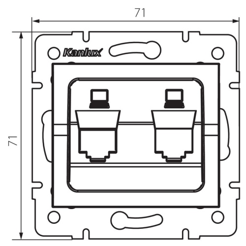 Rysunek wymiarowy adaptera gniazda RJ45 podwójnego LOGI 02-1419-041 MOW ION 25939