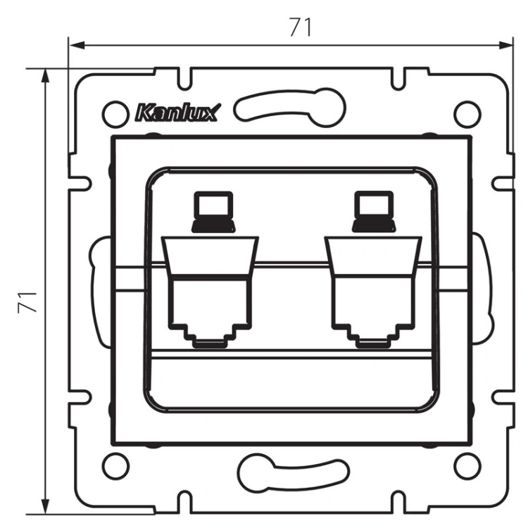 Rysunek wymiarowy adaptera gniazda RJ45 podwójnego LOGI 02-1419-041 MOW ION 25939