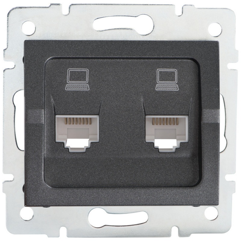Gniazdo komputerowe podwójne niezależne (2x RJ45Cat 5e Jack) LOGI 02-1410-041 grafitowe MOW ION 25287