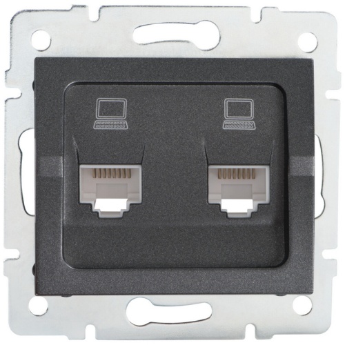 Gniazdo komputerowe podwójne niezależne (2x RJ45Cat 5e Jack) LOGI 02-1410-041 grafitowe MOW ION 25287