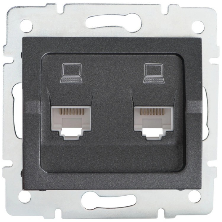 Gniazdo komputerowe podwójne niezależne (2x RJ45Cat 5e Jack) LOGI 02-1410-041 grafitowe MOW ION 25287
