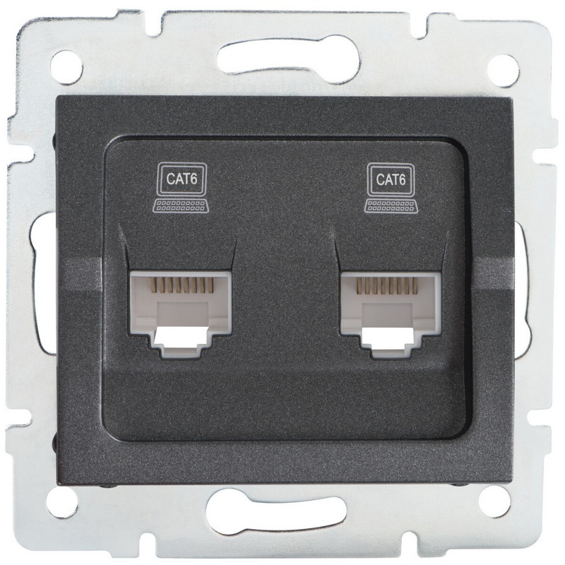Gniazdo komputerowe podwójne niezależne (2x RJ45Cat 6 Jack) LOGI 02-1420-041 grafitowe MOW ION 25288