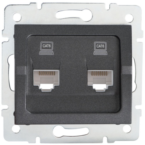 Gniazdo komputerowe podwójne niezależne (2x RJ45Cat 6 Jack) LOGI 02-1420-041 grafitowe MOW ION 25288