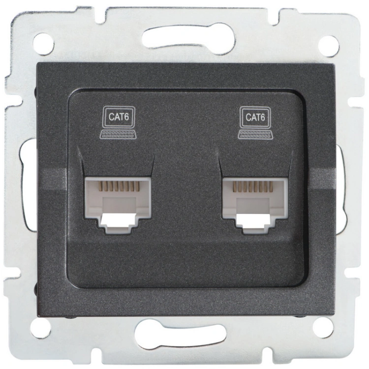 Gniazdo komputerowe podwójne niezależne (2x RJ45Cat 6 Jack) LOGI 02-1420-041 grafitowe MOW ION 25288