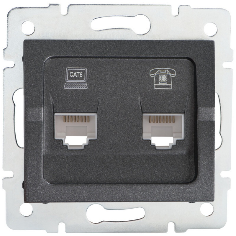 Gniazdo komputerowo-telefoniczne (RJ45 Cat 6+RJ11) LOGI 02-1440-041 grafitowe MOW ION 25290