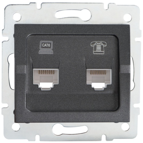 Gniazdo komputerowo-telefoniczne (RJ45 Cat 6+RJ11) LOGI 02-1440-041 grafitowe MOW ION 25290