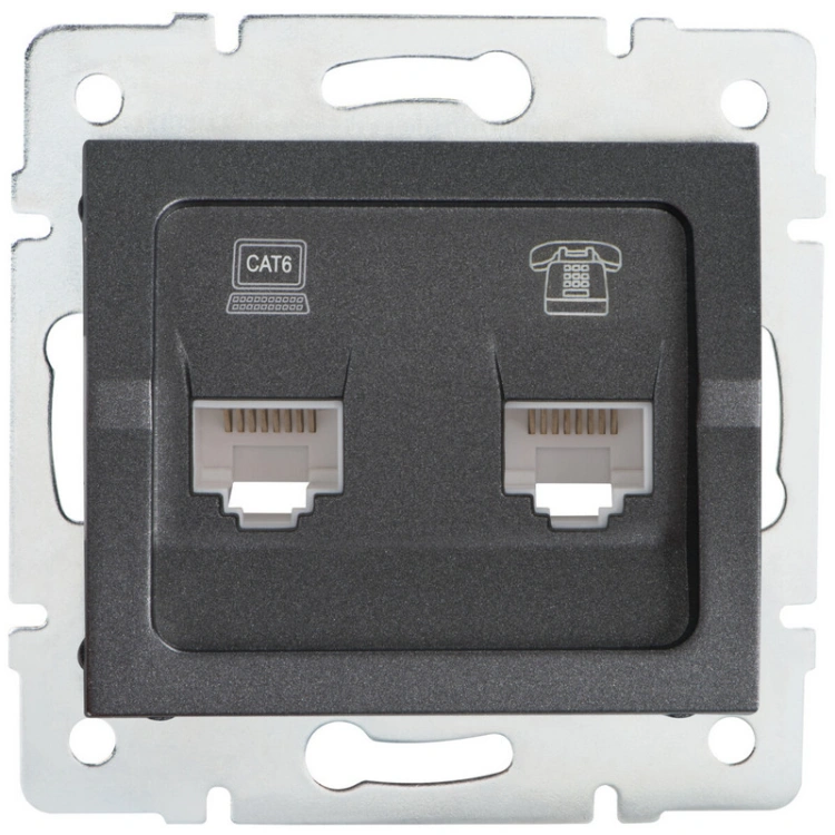 Gniazdo komputerowo-telefoniczne (RJ45 Cat 6+RJ11) LOGI 02-1440-041 grafitowe MOW ION 25290