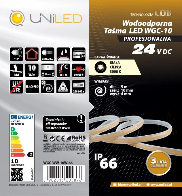 Taśma LED COB 10W m Ra90 ciepła.JPG