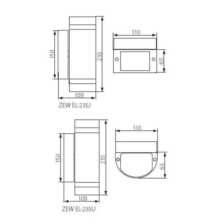 ZEW EL-235U-GR OPRAWA ELEWACYJNA 230V IP44 22443 wymiary