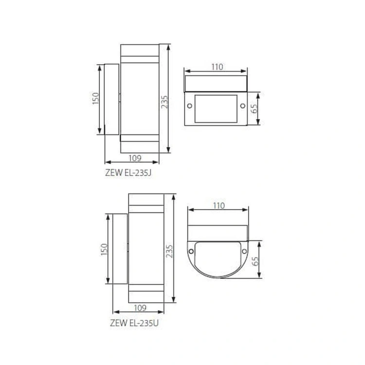 ZEW EL-235J-GR OPRAWA ELEWACYJNA 230V IP44 22442 wymiar