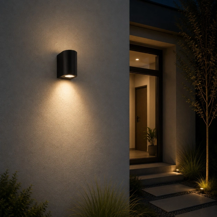 Lampa elewacyjna TIAGO GU10 IP54 czarna jednokierunkowa aranżacja