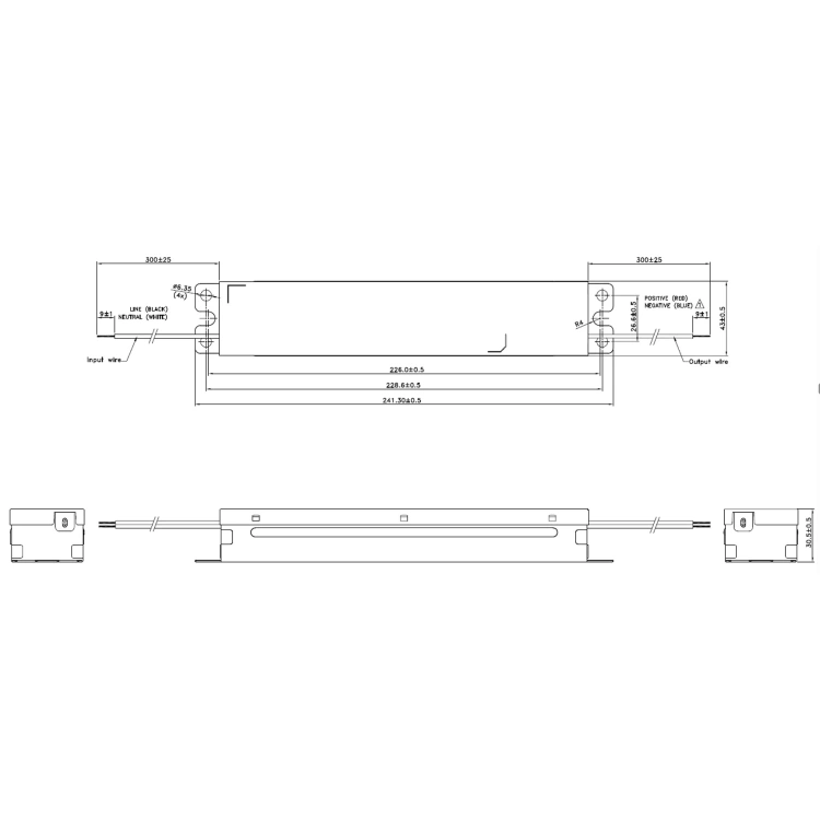 Zasilacz LED Philips Xitanium 100u 24V do zabudowy -rysunek wymiarowy