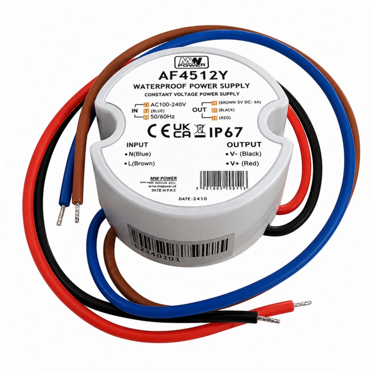 AF4512Y, MW Power 45W 12V/3.75A round power supply, IP67