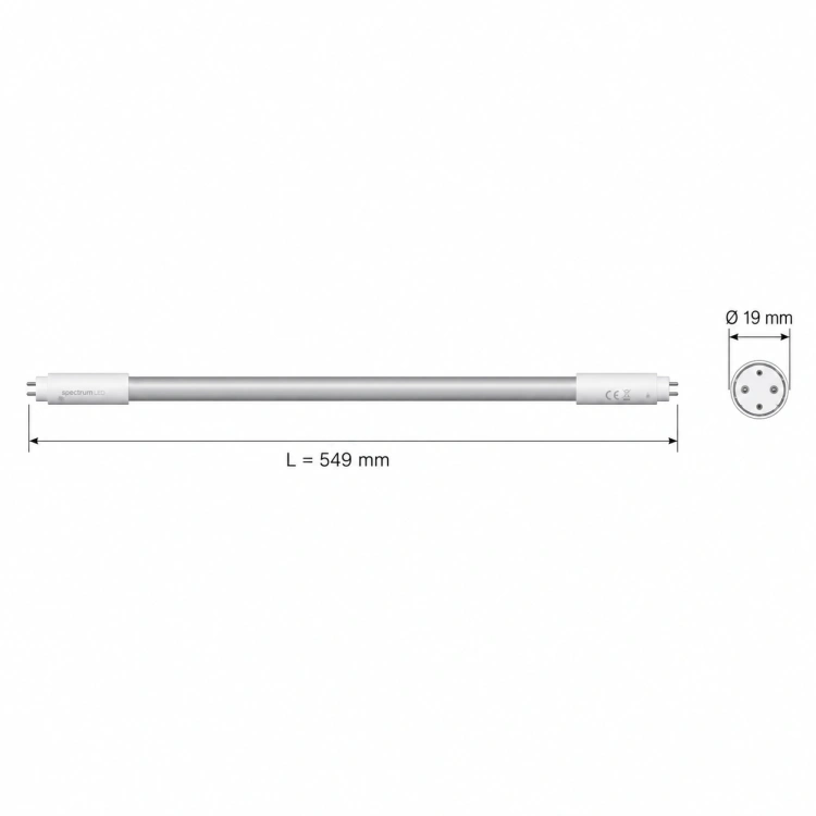 Świetlówka LED T5 G5 8W 4000K 459mm - rysunek wymiarowy