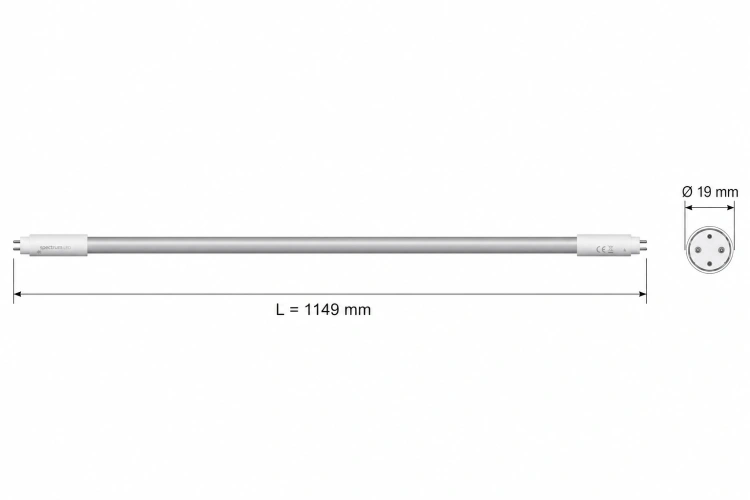 Świetlówka LED T5 G5 12W 4000K 1440lm - wymiary