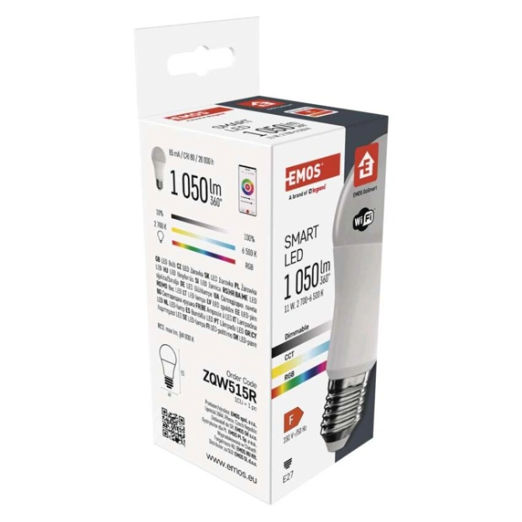 GoSmart Żarówka LED A60 / E27 / 11 W (75 W) / 1 050 lm / RGB / ściemnialna / WiFi