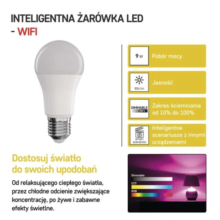 Żarówka LED E27 9 W 806 lm EMOS GoSmart