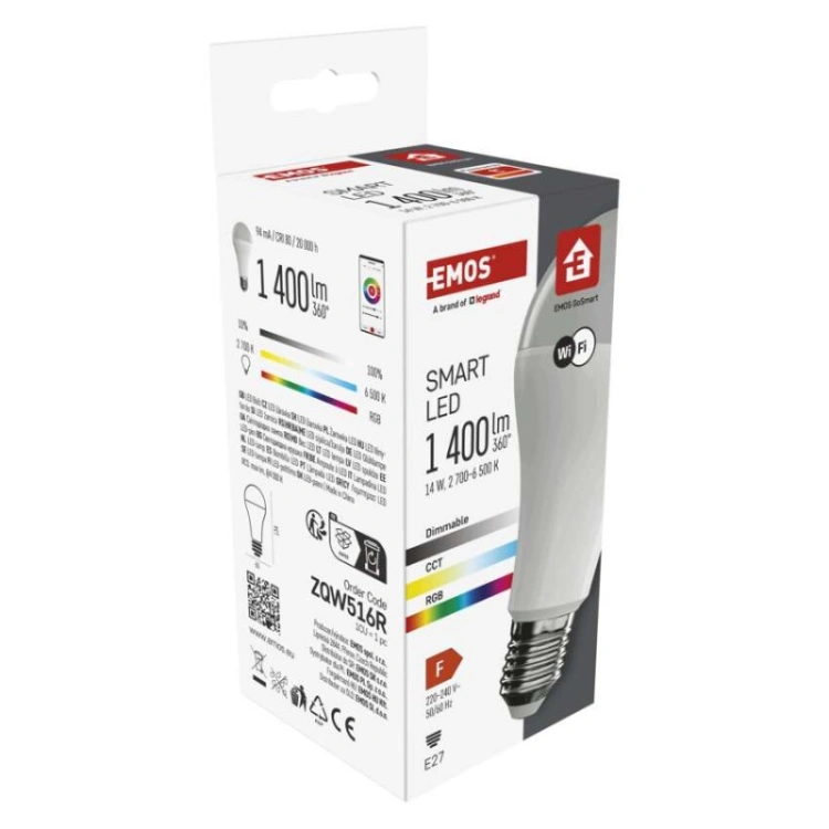 GoSmart Żarówka LED A65 / E27 / 14 W (94 W) / 1 400 lm / RGB / ściemnialna / WiFi