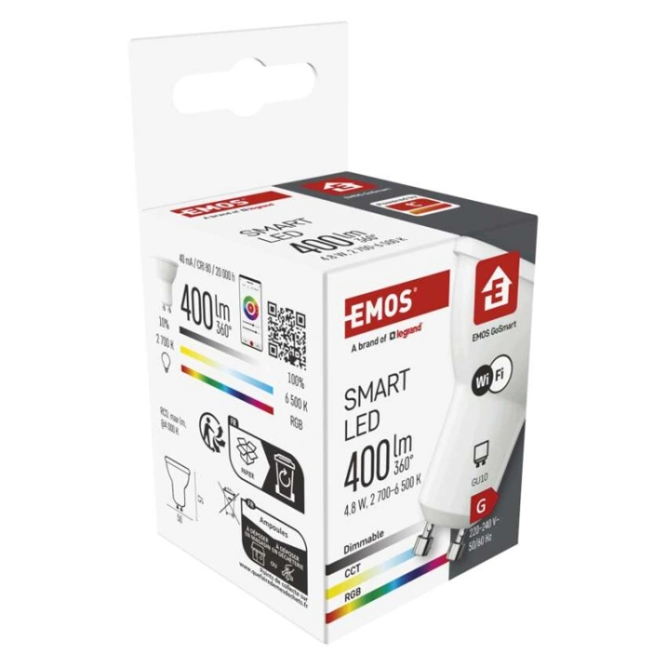 GoSmart Żarówka LED MR16 / GU10 / 4,8 W (35 W) / 400 lm / RGB / ściemnialna / WiFi
