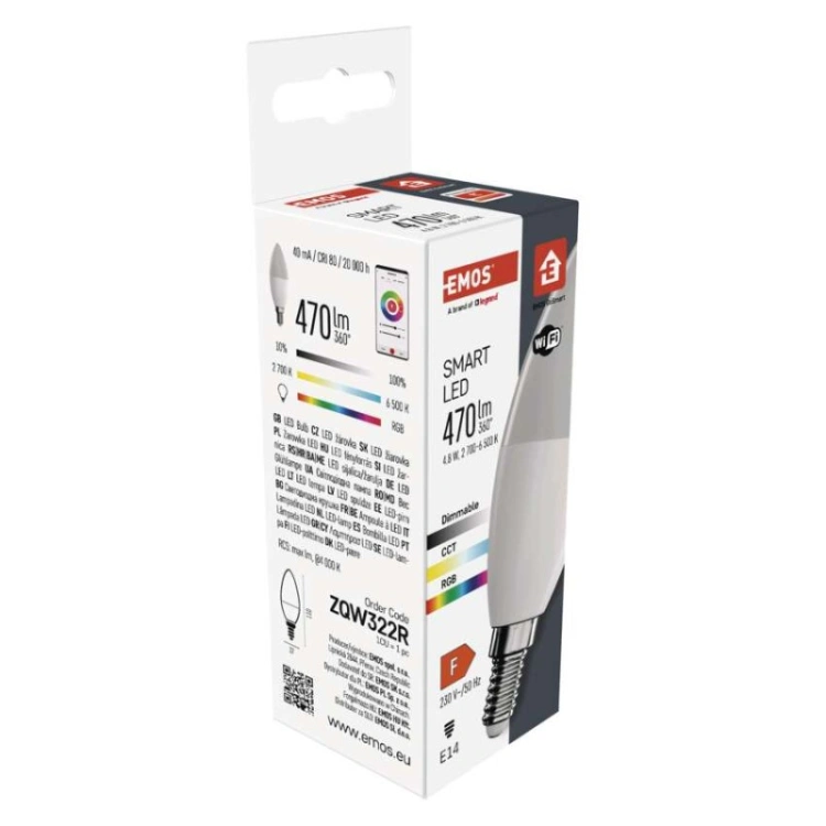 GoSmart Żarówka LED świeczka / E14 / 4,8 W (40 W) / 470 lm / RGB / ściemnialna / WiFi