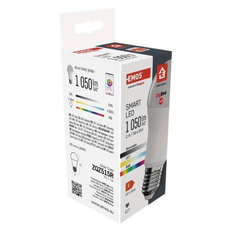GoSmart Żarówka LED A60 / E27 / 11 W (75 W) / 1 050 lm / RGB / ściemnialna / Zigbee