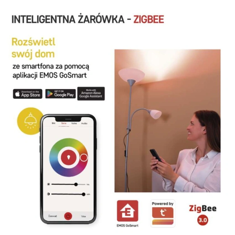 GoSmart Żarówka LED A60 / E27 / 9 W (60 W) / 806 lm / RGB / ściemnialna / Zigbee