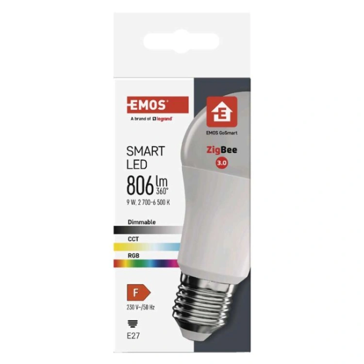 GoSmart Żarówka LED A60 / E27 / 9 W (60 W) / 806 lm / RGB / ściemnialna / Zigbee