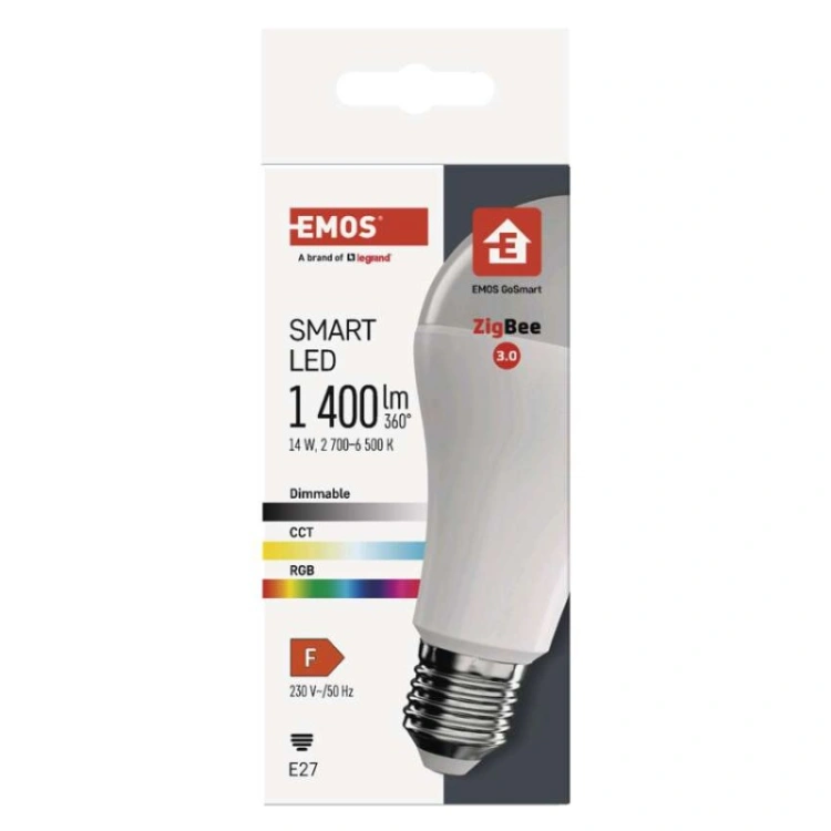 GoSmart Żarówka LED A65 / E27 / 14 W (94 W) / 1 400 lm / RGB / ściemnialna / Zigbee
