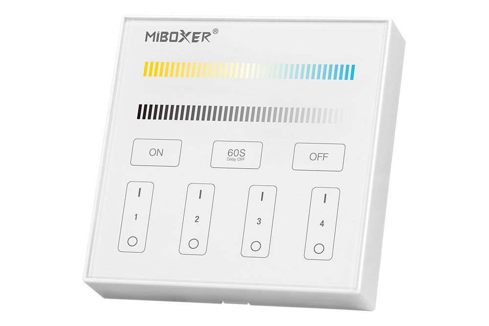 Panel kontrolny B2 / 4 strefy / ściemnianie / CCT / 2,4G RF / 3VDC / biały / IP20 / Bergmen by MiBoxer