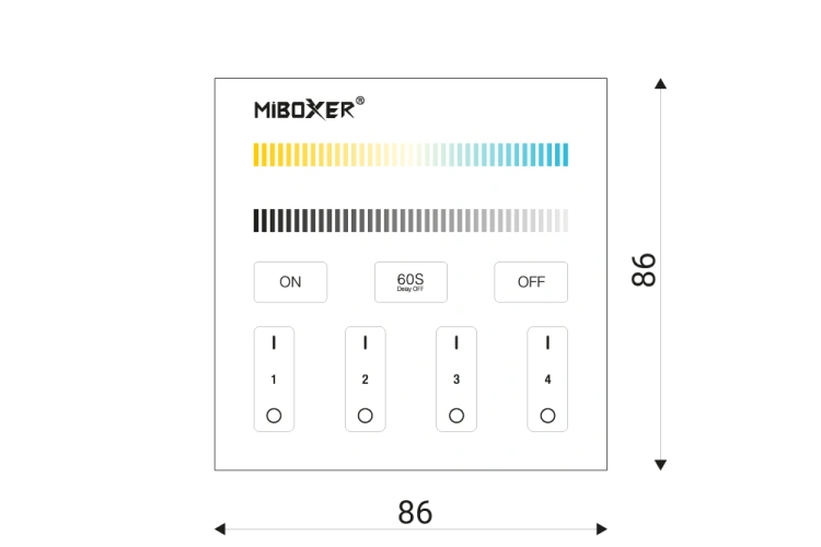 Panel kontrolny B2 / 4 strefy / ściemnianie / CCT / 2,4G RF / 3VDC / biały / IP20 / Bergmen by MiBoxer