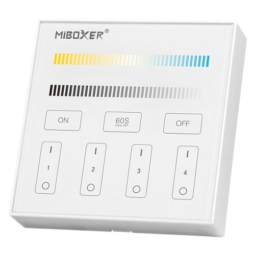 Panel kontrolny B2 / 4 strefy / ściemnianie / CCT / 2,4G RF / 3VDC / biały / IP20 / Bergmen by MiBoxer