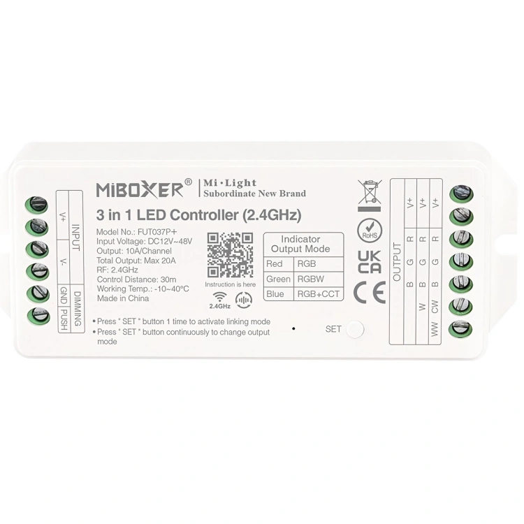 Kontroler LED FUT037P+ / RGB / RGBW / RGB + CCT / 12-48VDC / 5x10A / IP20 / MiBoxer