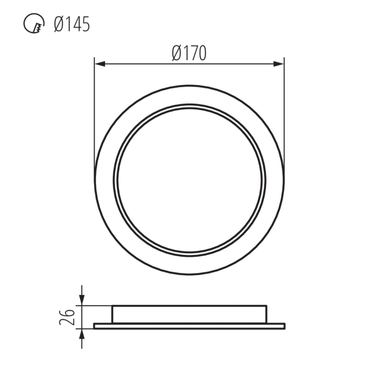 Wymiary oprawy LED TAVO 18W Ø170 mm
