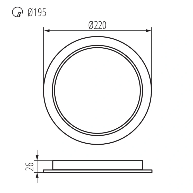 Wymiary oprawy LED TAVO 24W Ø225 mm