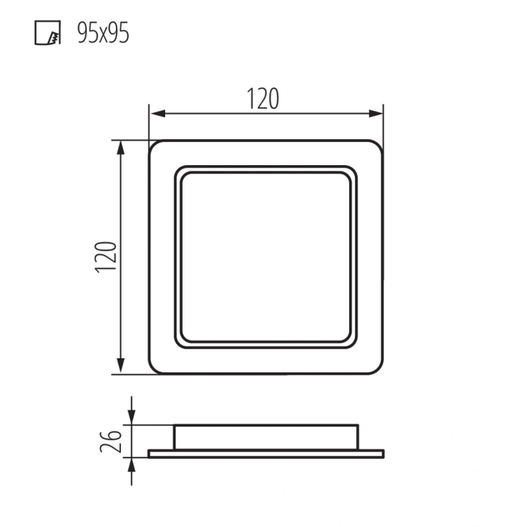 Wymiary oprawy LED TAVO 9W 120 × 120 mm