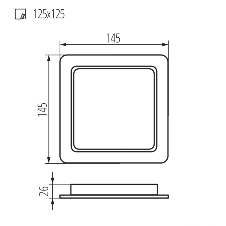 Wymiary oprawy LED TAVO 12W 145 × 145 mm