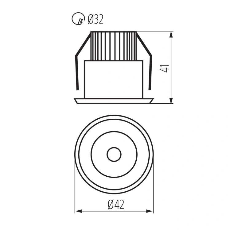 Wymiary oprawy LED HAXA Ø42 mm otwór Ø32 mm
