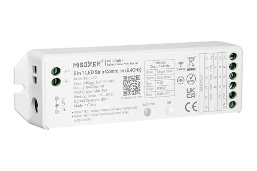 Kontroler LED MiBoxer LS2 / mono / CCT / RGB / RGBW / RGB + CCT / 12-48VDC / 5x6A / IP20