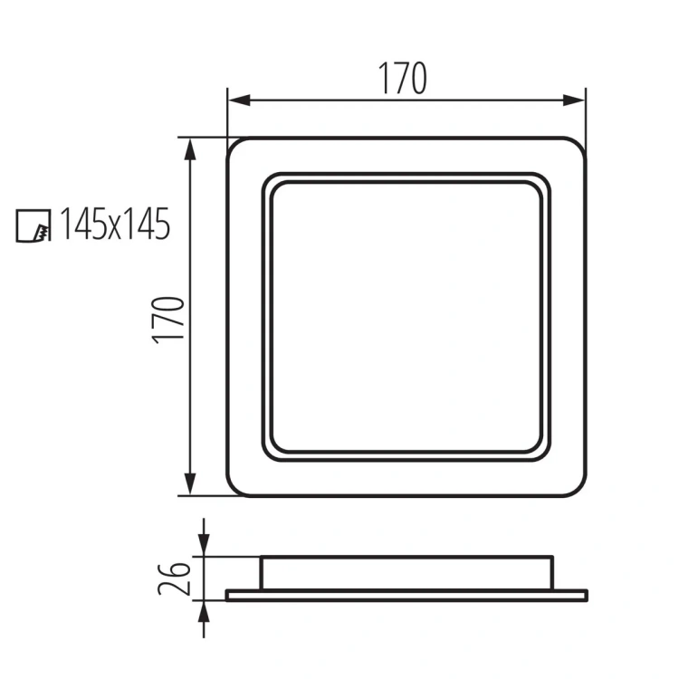 Wymiary Kanlux TAVO LED DL 18W CCT 170x170 mm