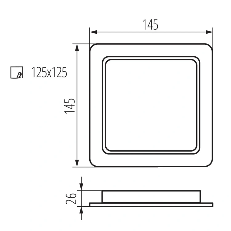 Wymiary Kanlux TAVO LED DL 12W CCT 145x145 mm
