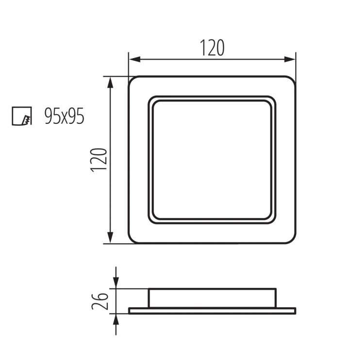 Wymiary Kanlux TAVO LED DL 9W CCT 120x120 mm