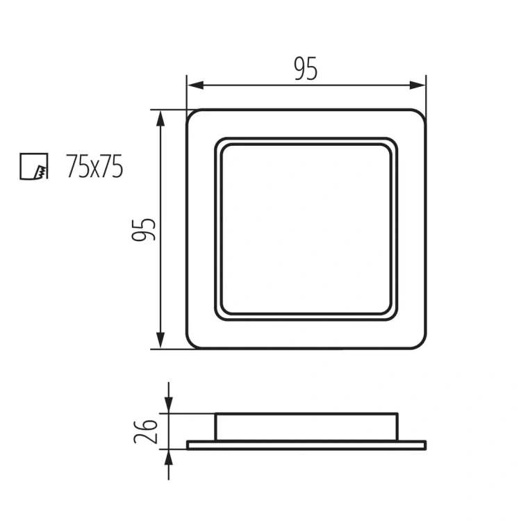 Wymiary Kanlux TAVO LED DL 5W CCT 95x95 mm