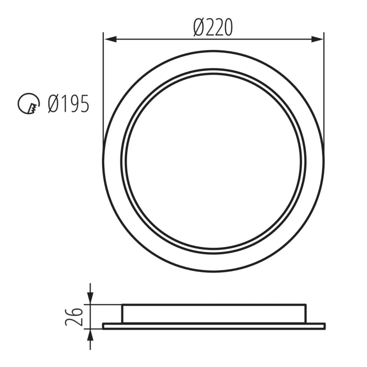Wymiary Kanlux TAVO LED DO 24W CCT Ø220 mm